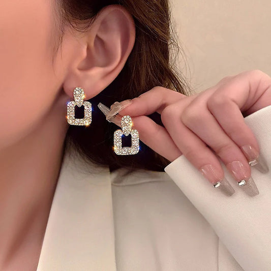 French Retro Geometric Square Diamond Earrings