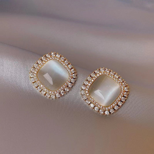 Korean Fashion Geometric Cat's Eye Stone Earrings